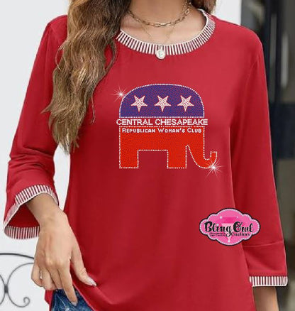 CCRWC Dressy Casual Crew Neck Shirt Republican Elephant (Rhinestone)