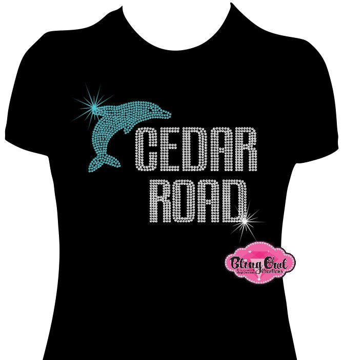 cedar_road_dolphins team_shirt school_spirit_wear rhinestones sparkle bling