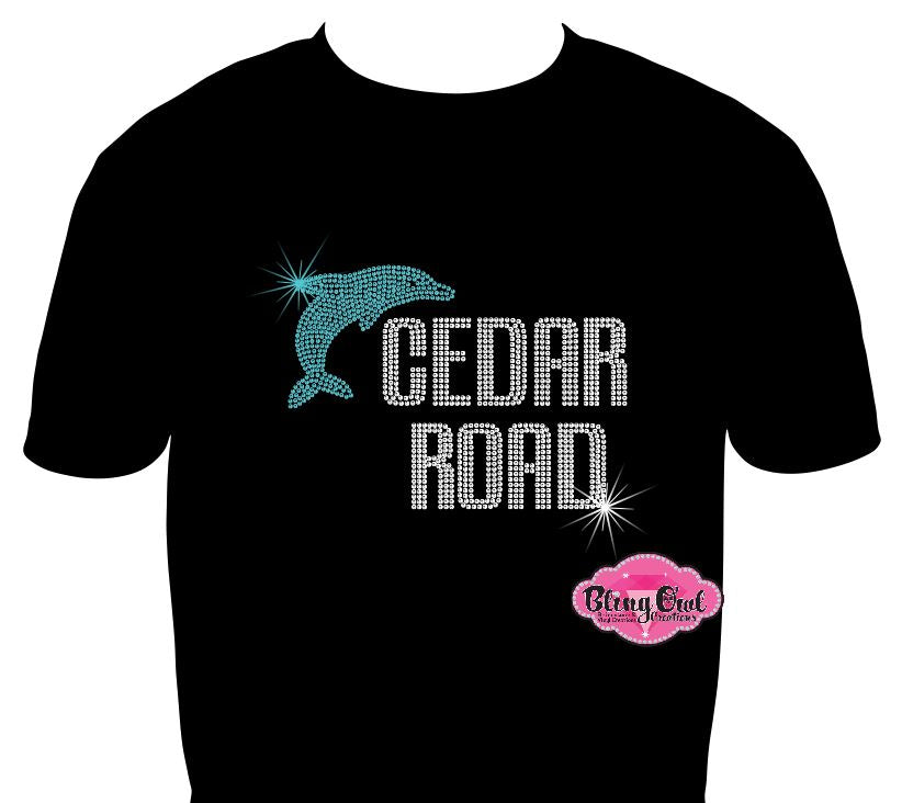 cedar_road_dolphins team_shirt school_spirit_wear rhinestones sparkle bling