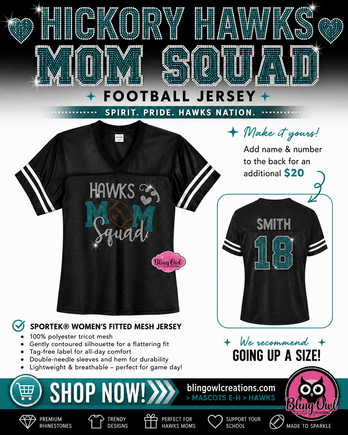 Hawks Mom Squad Bling Football Jersey