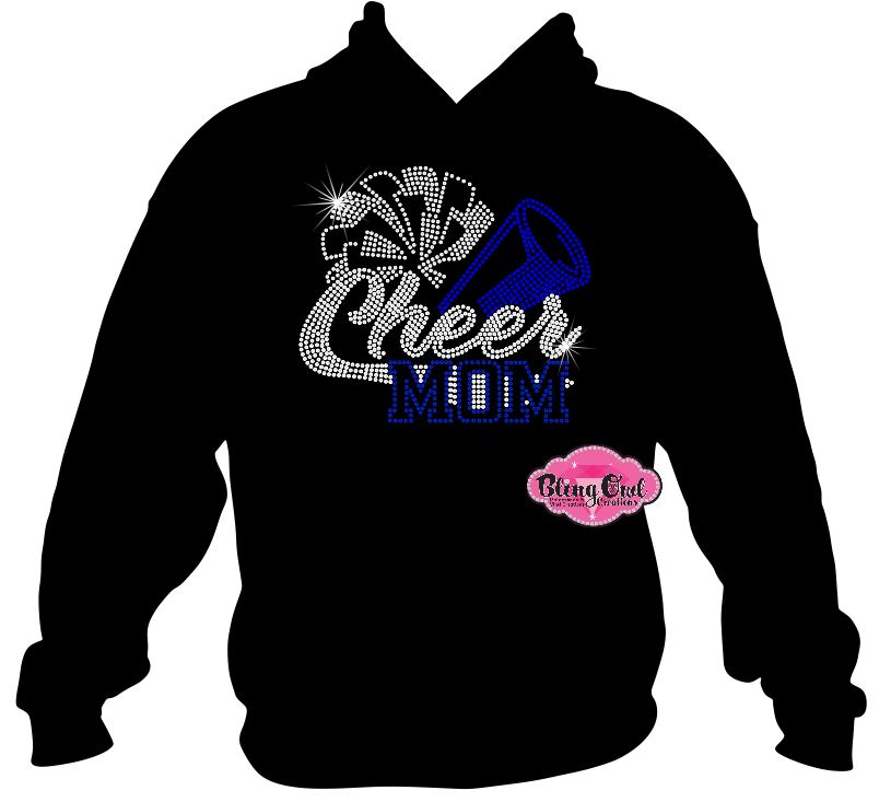 cheer_mom pom_pom design sweatshirt rhinestones sparkle bling