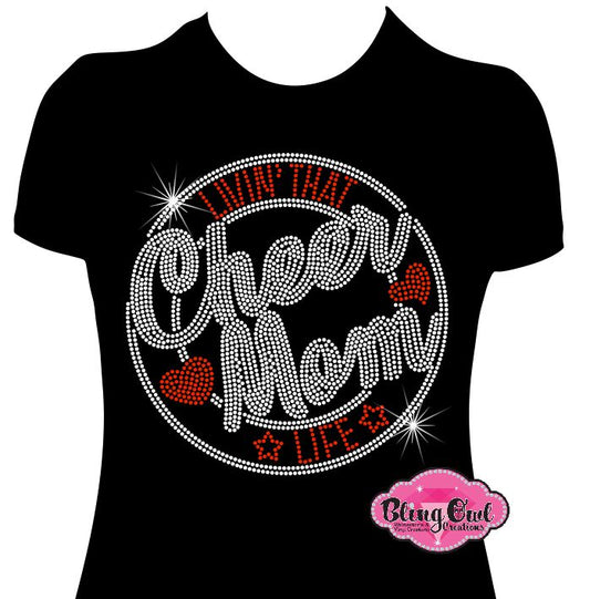 cheer_mom_bow shirt rhinestones sparkle bling cheerleading custom bling