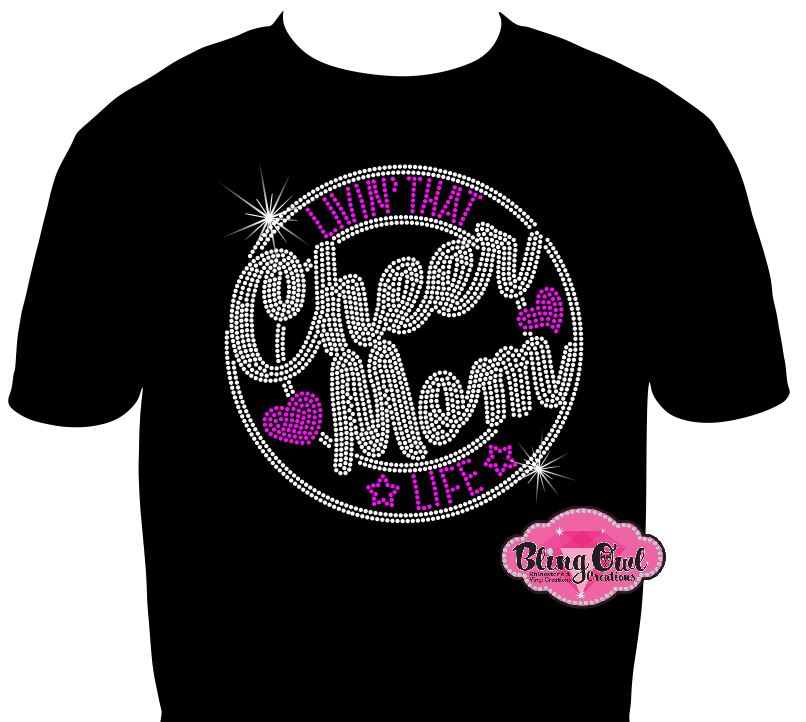 cheer_mom_bow shirt rhinestones sparkle bling cheerleading custom bling