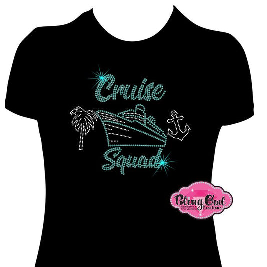 Cruise Squad Fitted Shirt for Travel Rhinestones Bling
