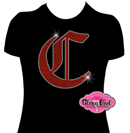 C logo knights design shirt currituck_knights_school_spirit_wear rhinestones sparkle bling
