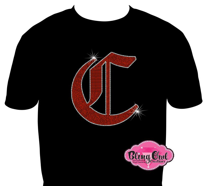 C logo knights design shirt currituck_knights_school_spirit_wear rhinestones sparkle bling