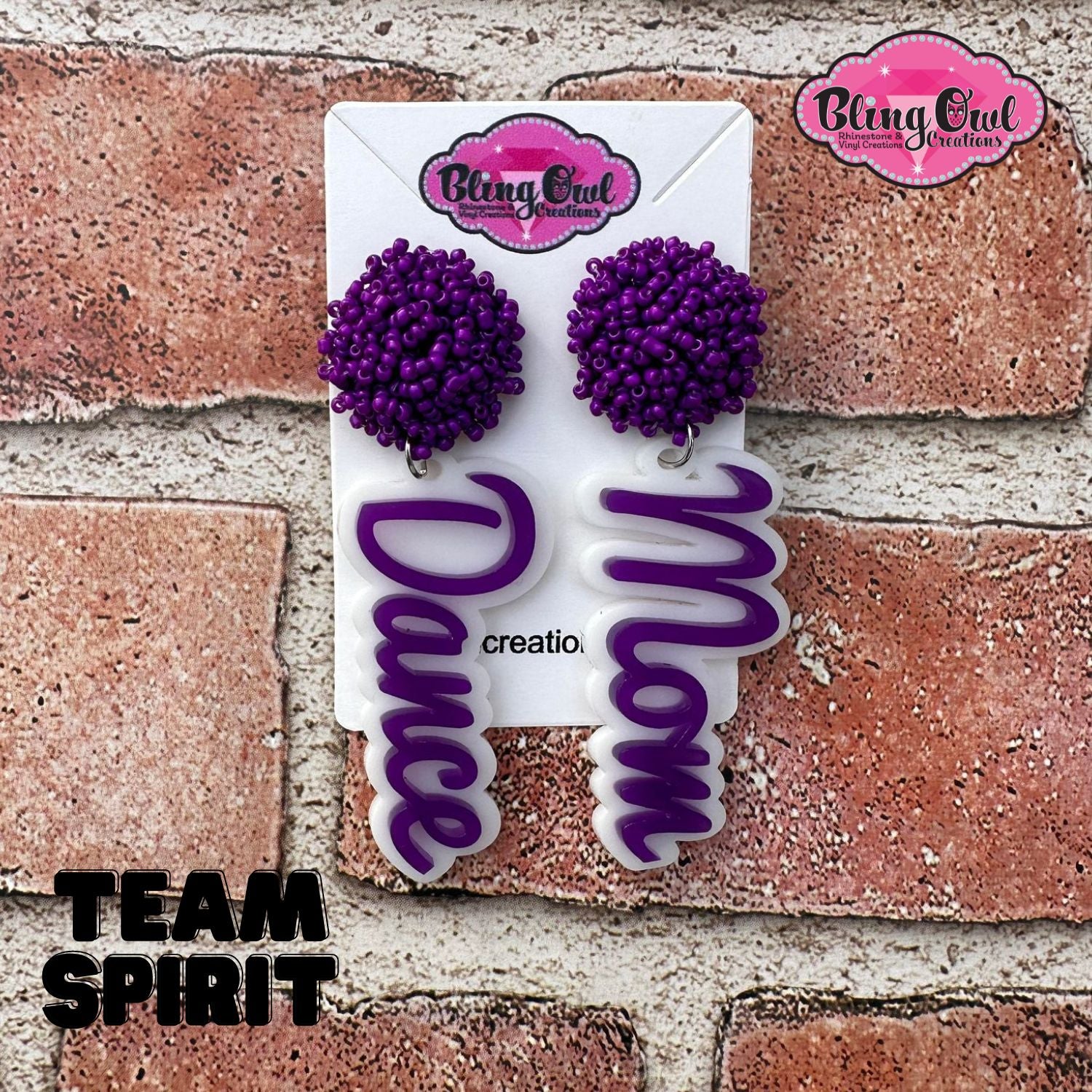 dance mom acrylic earrings pom pom toppers mascot school spirit wear