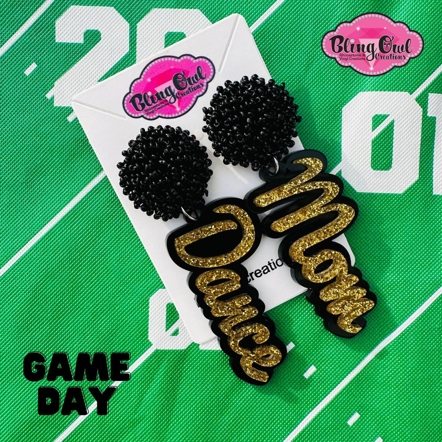 dance mom acrylic earrings pom pom toppers mascot school spirit wear