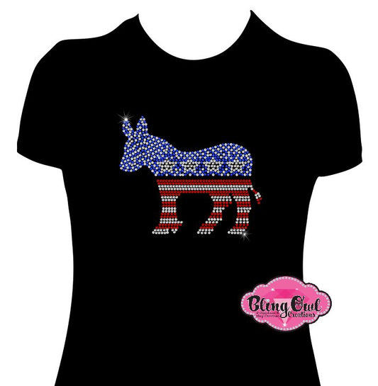democrat donkey democrats elections vote politics shirt rhinestones sparkle bling