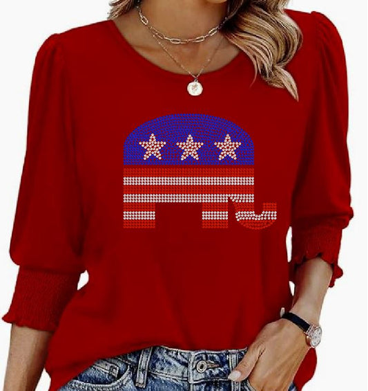 Republican Elephant Ruffle 3/4 Sleeve
