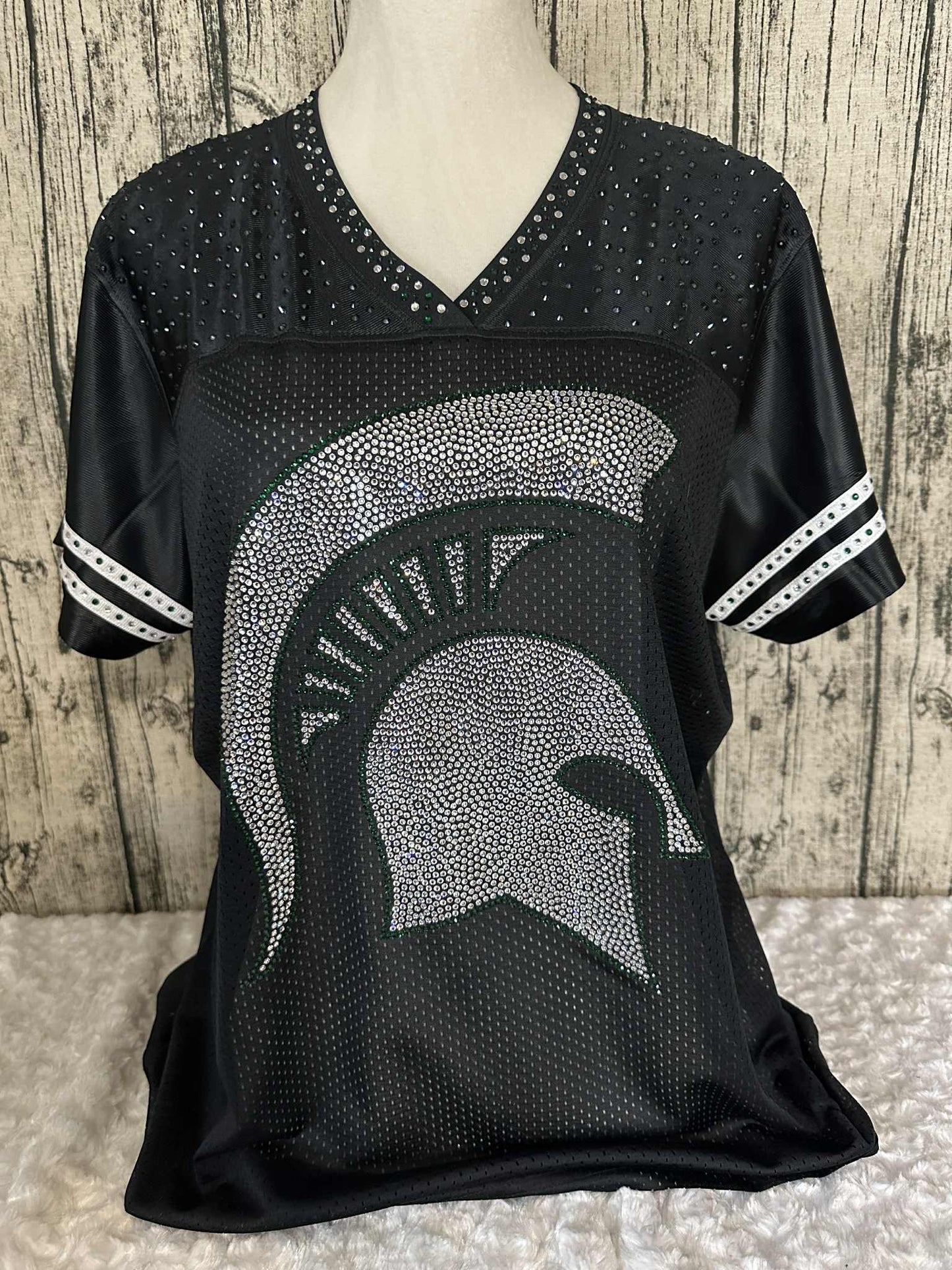 MSU Football Bling Jersey Spartan Helmet Womens Cut