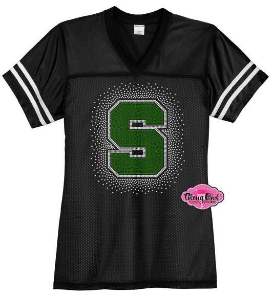 MSU Football Bling Jersey Scatter S Womens Cut