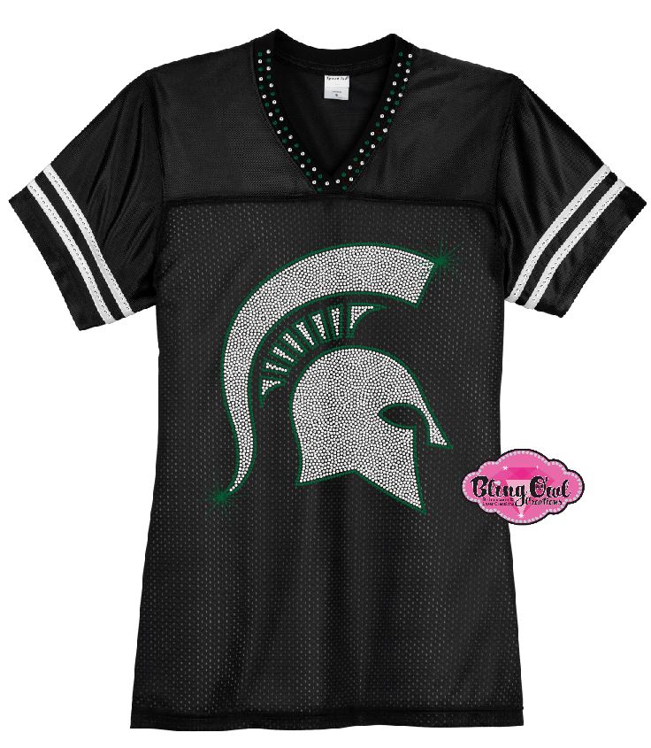 MSU Football Bling Jersey Spartan Helmet Womens Cut