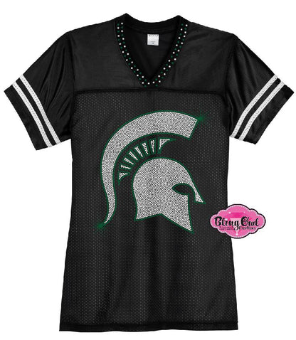 MSU Football Bling Jersey Spartan Helmet Womens Cut