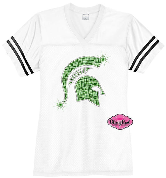 MSU Football Bling Jersey Spartan Helmet Womens Cut