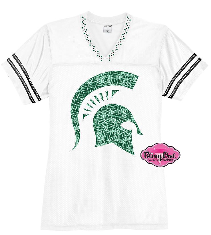 MSU Football Bling Jersey Spartan Helmet Womens Cut