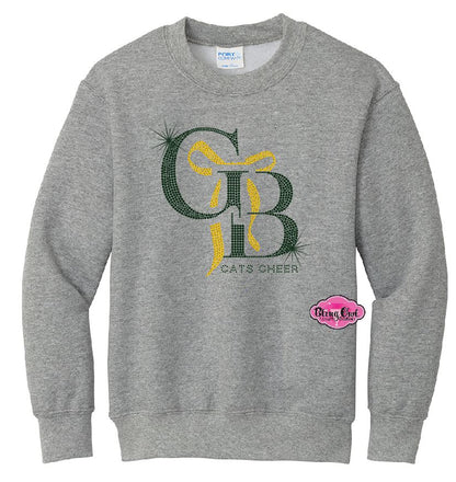 GB Cats Cheer Bow Rhinestone Youth Crewneck