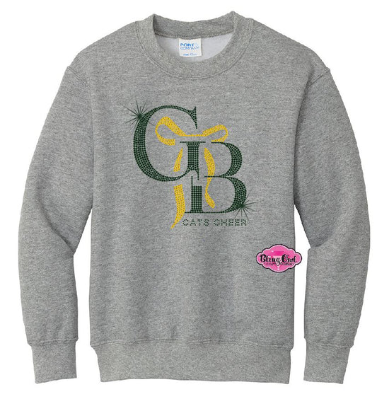 GB Cats Cheer Bow Rhinestone Youth Crewneck