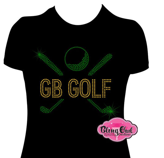 great bridge golf mom golfer golf ball golf clubs design shirt glam_vibes_outfit rhinestones sparkle bling school spirit wear sports mom cheerleader