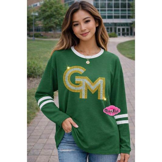 GMU 2 Color Logo Green Long Sleeve Womens Tshirt