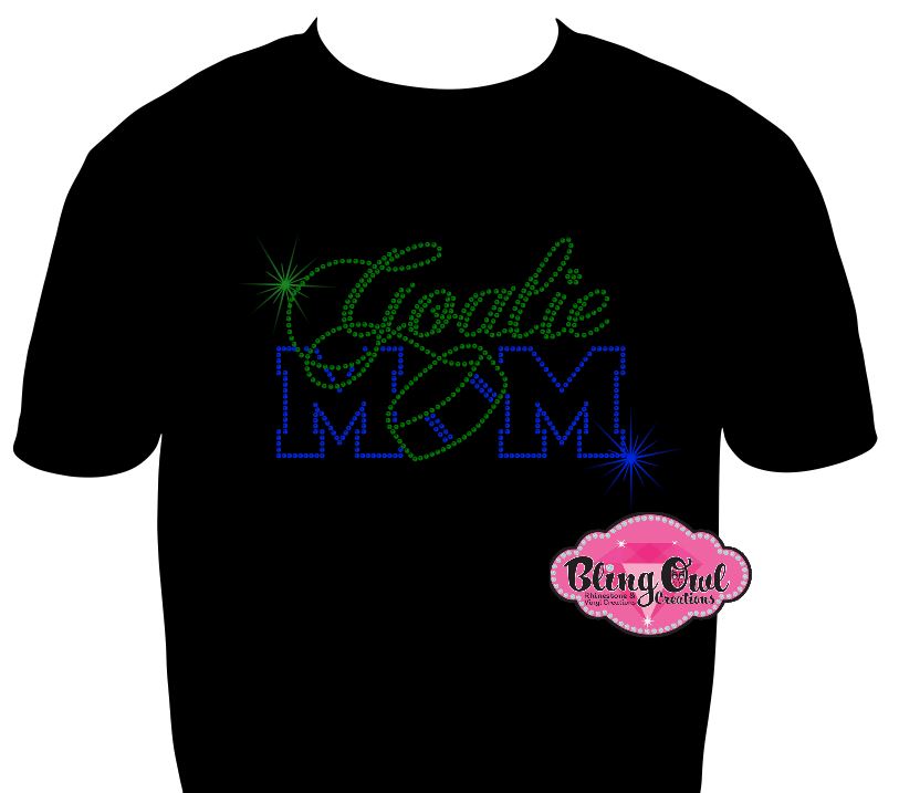 Goalie mom hockey mom shirt bedazzled rhinestones game day proud hockey mom