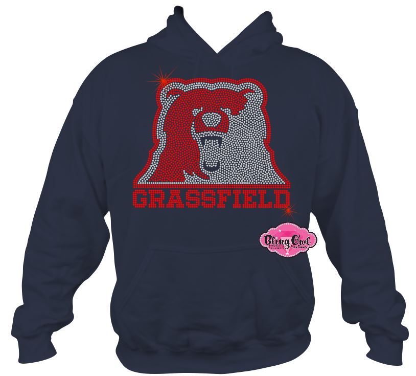 grizzlies_grassfield mascot school_spirit_wear longsleeves rhinestones sparkle bling