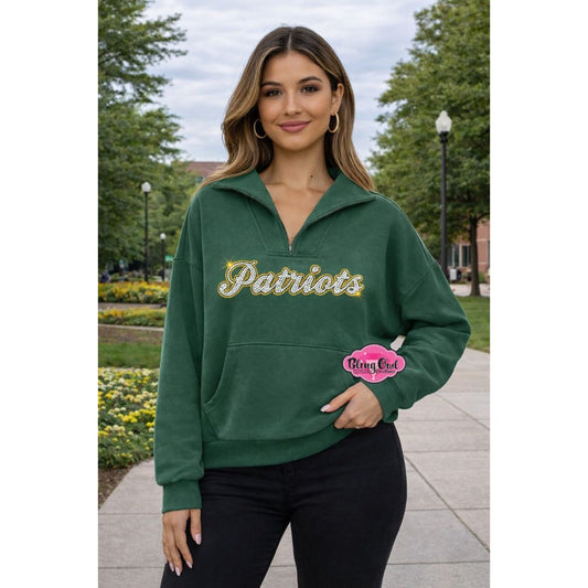 GMU Patriots 1/4 Zip Green Womens Crewneck
