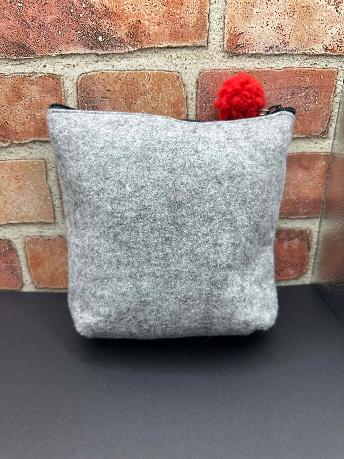 Wool Zipper Pouch with Pom