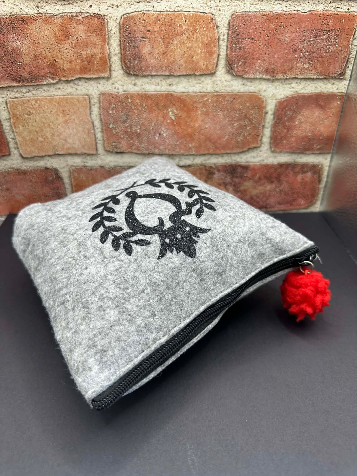 Wool Zipper Pouch with Pom