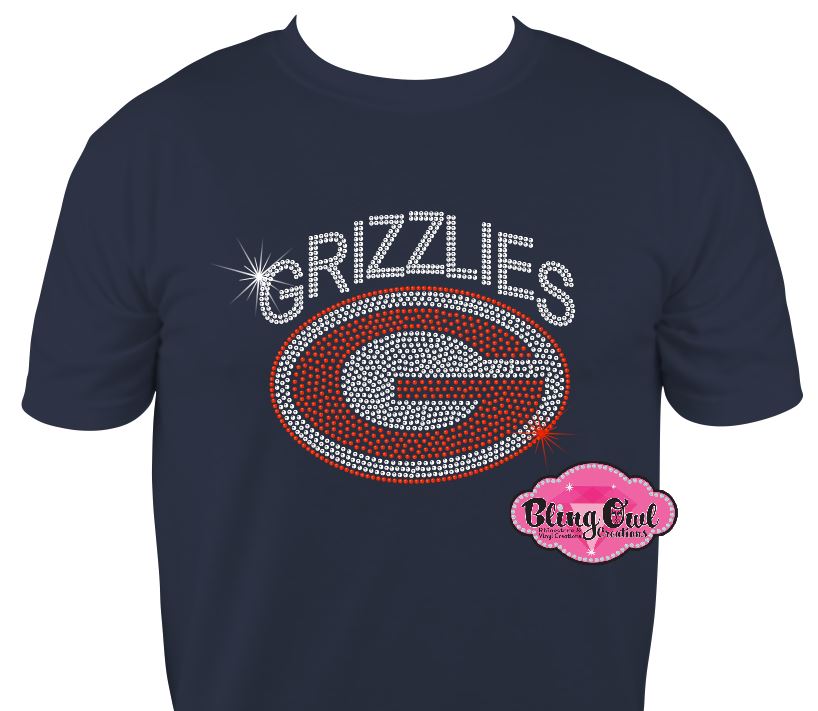 grizzlies g logo grassfield mascot spirit_wear rhinestones sparkle bling