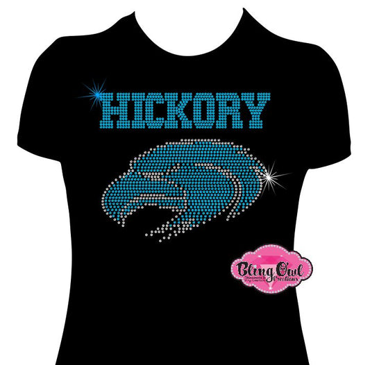 hickory hawks mascot school_spirit_wear fitted shirt school_spirit_colors personalized custom_rhinestones sparkle bling