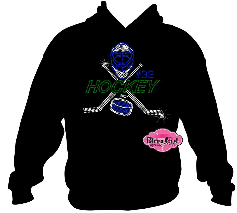 Goalie hockey number shirt bedazzled rhinestones game day proud hockey mom hockey sticks