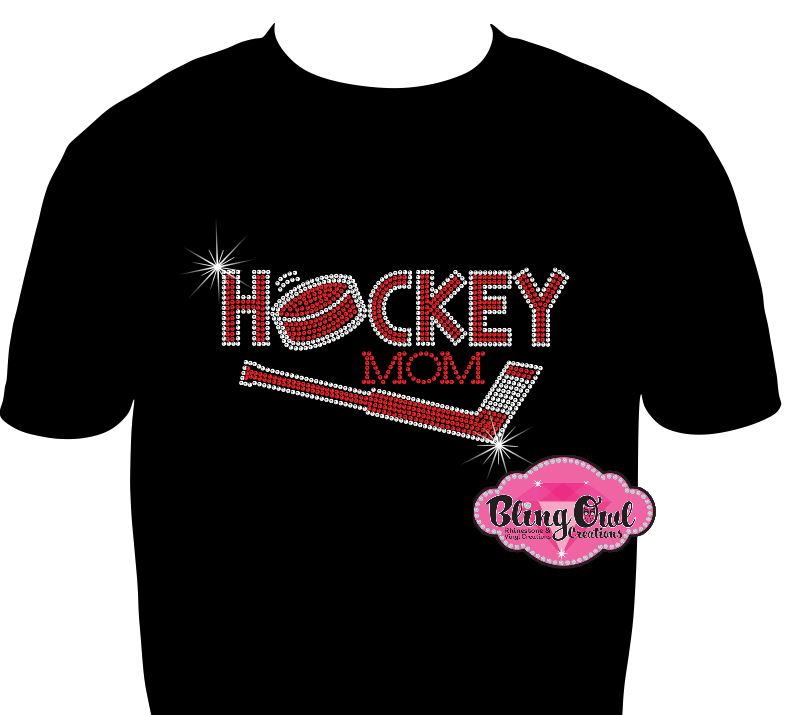 hockey mom tshirt bedazzled hockey sticks puck rhinestones sparkle