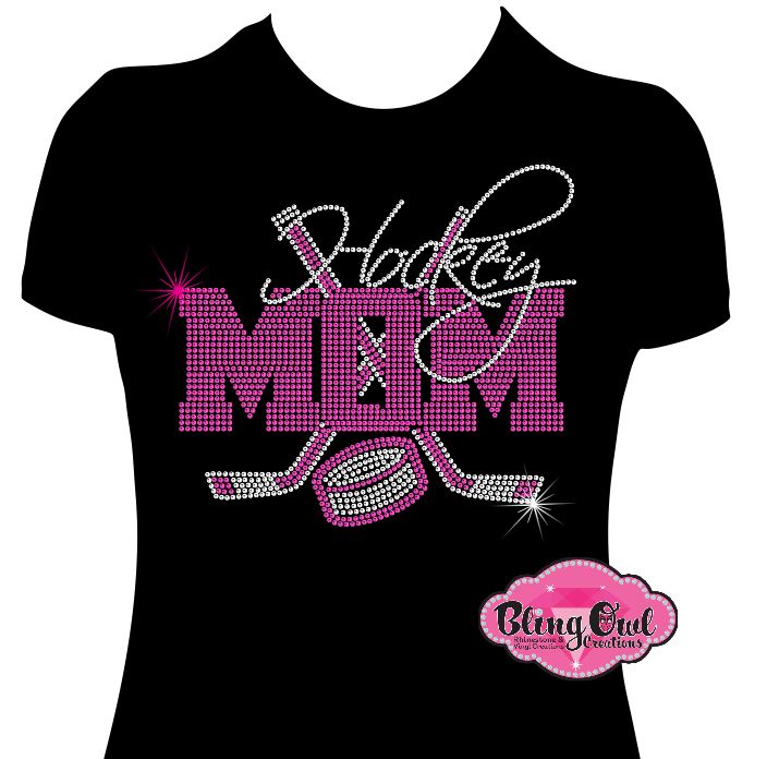 hockey mom tshirt bedazzled hockey sticks puck rhinestones sparkle