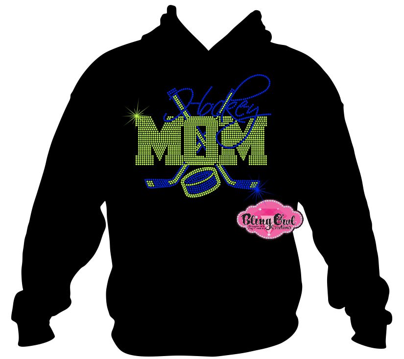 hockey mom tshirt bedazzled hockey sticks puck rhinestones sparkle