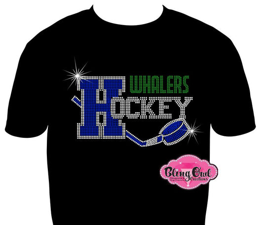 hockey whalers tshirt bedazzled hockey sticks puck rhinestones sparkle