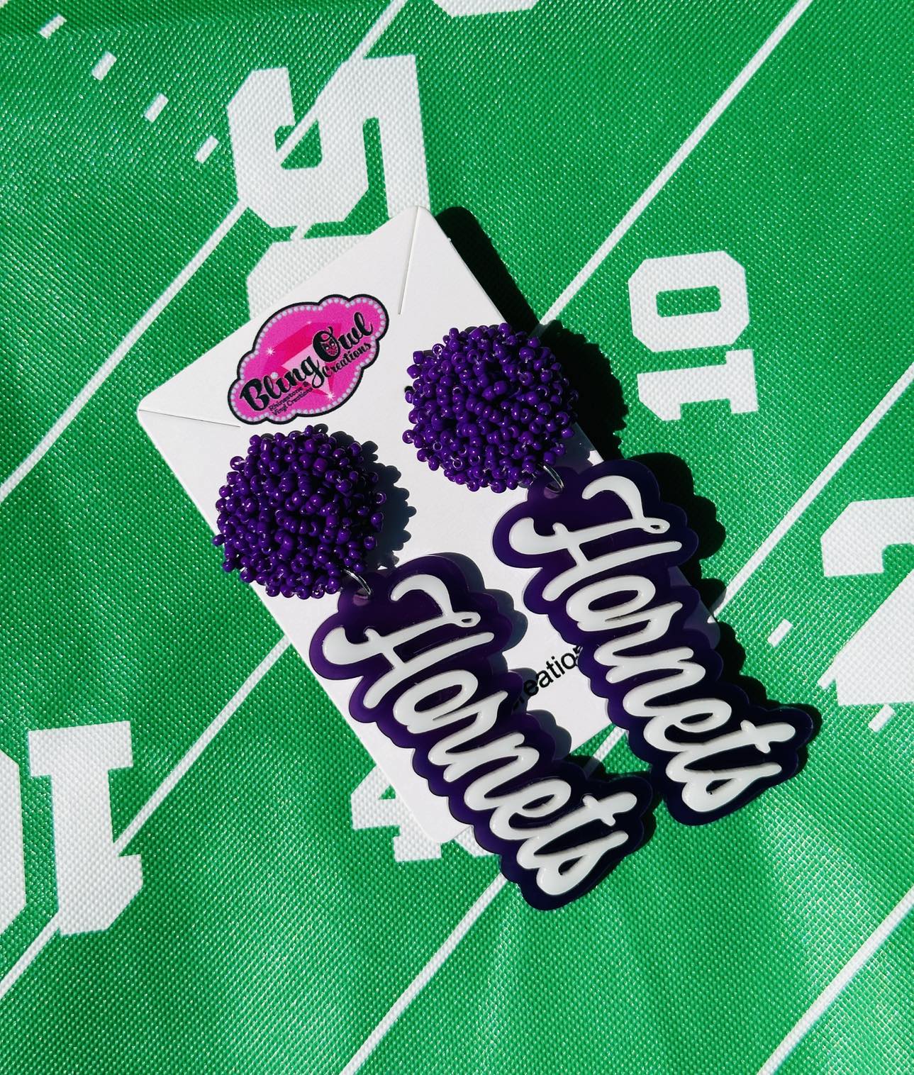 hornets acrylic earrings pom pom toppers mascot school spirit wear