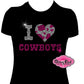 i love cowboys heart boots_hat design shirt country western rhinestones sparkle bling
