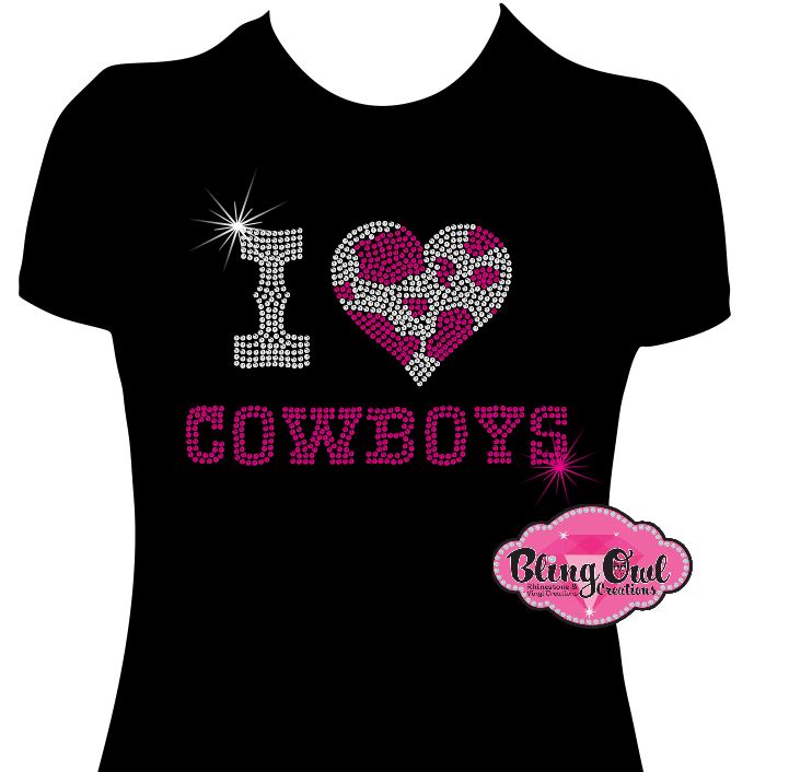 i love cowboys heart boots_hat design shirt country western rhinestones sparkle bling