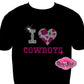 i love cowboys heart boots_hat design shirt country western rhinestones sparkle bling