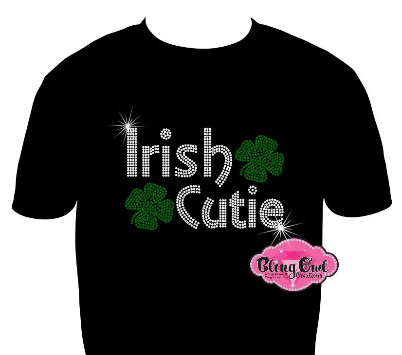 irish cutie shamrock green st patrick day shirt rhinestones sparkle bling