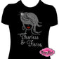 lady swoosh hair fearless fierce shirt black women afro hair cultural african american rhinestones sparkle bling