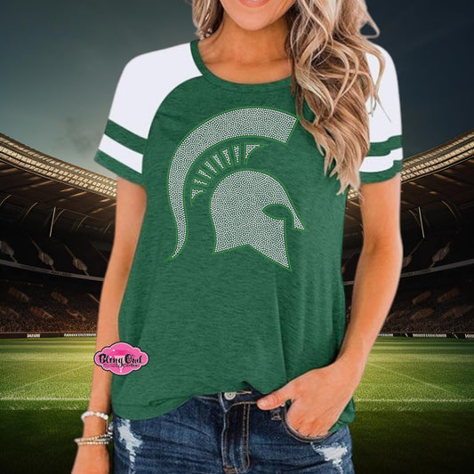 MSU Large Helmet Game Day Heather Green Short Sleeve Shirt