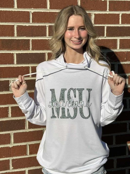 MSU Spartans Cowl Neck Lightweight Rhinestone Sweatshirt