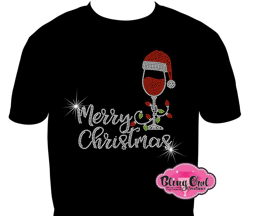 Merry Christmas Wine  (Rhinestones)