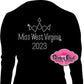 custom_pageant_titleholder_shirts_pageant pageant_life pageant_season _pageant_glam_bling shirt pageant_winner pageant_season_tees wear_your_crown shirt rhinestones sparkle bling miss west virginia