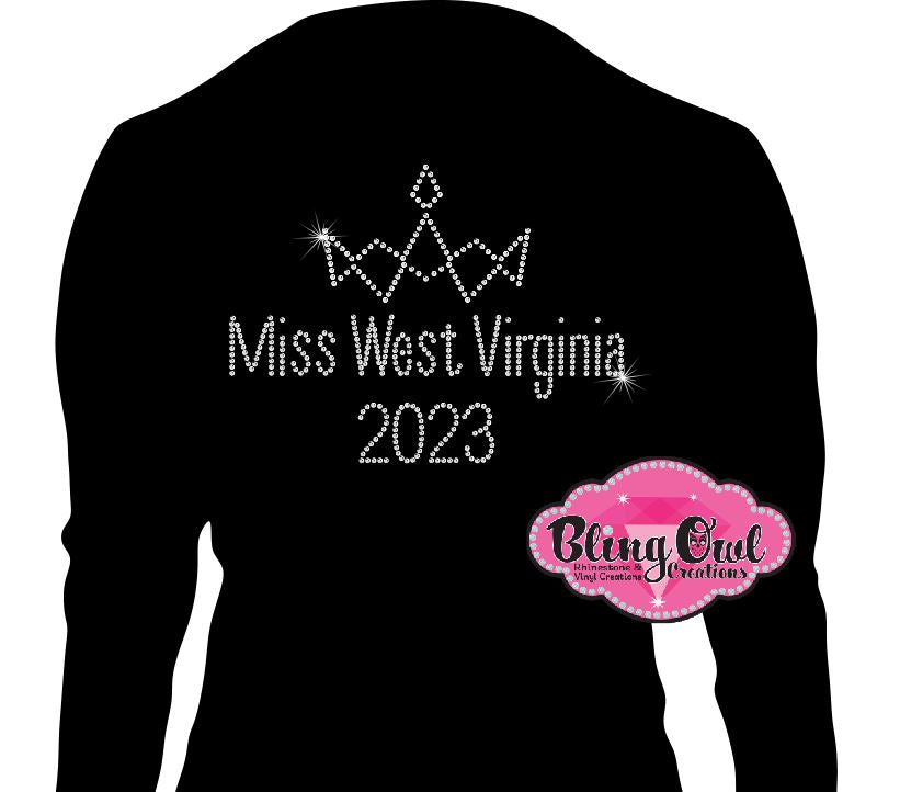 custom_pageant_titleholder_shirts_pageant pageant_life pageant_season _pageant_glam_bling shirt pageant_winner pageant_season_tees wear_your_crown shirt rhinestones sparkle bling miss west virginia
