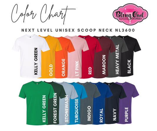 Next Level Unisex Short Sleeve Color Charts (No product/not for sale)