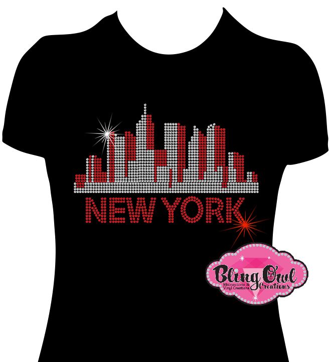 New York City Skyline rhinestone travel Big Apple love NYC blingy sparkly shirt.
