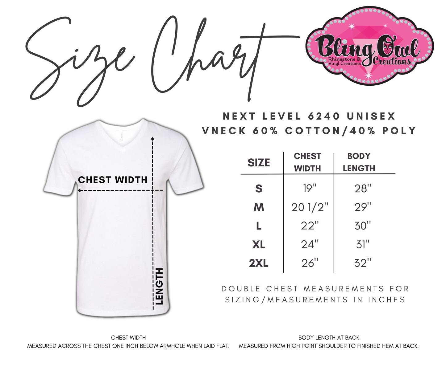 Next Level Unisex Short Sleeve VNeck Sizing Charts (No product/not for sale)